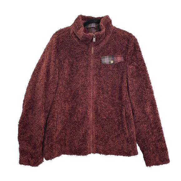 PENDLETON Women Fleece Fuzzy Sherpa Coat Sz XL Maroon Full Zip High Neck 2-22 - Picture 1 of 13
